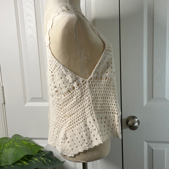 Rebellion Again - Crop Top Crotchet Open Knit Bohemian Ivory Size L - Picture 9 of 12